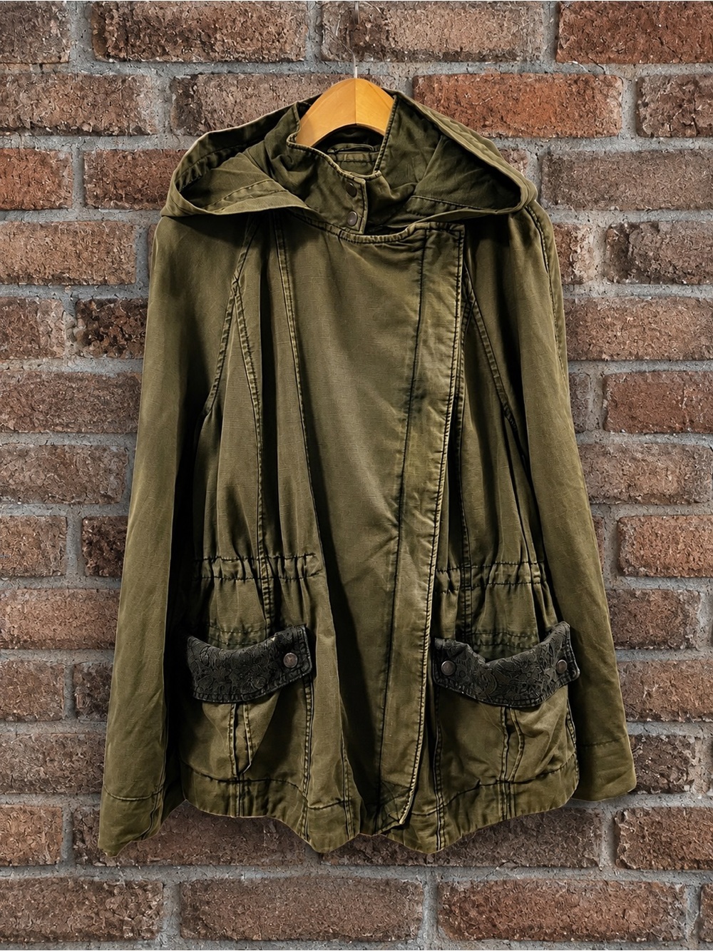 Anthropologie Hei Hei Cotton Linen Lace Utility Jacket Coat Olive